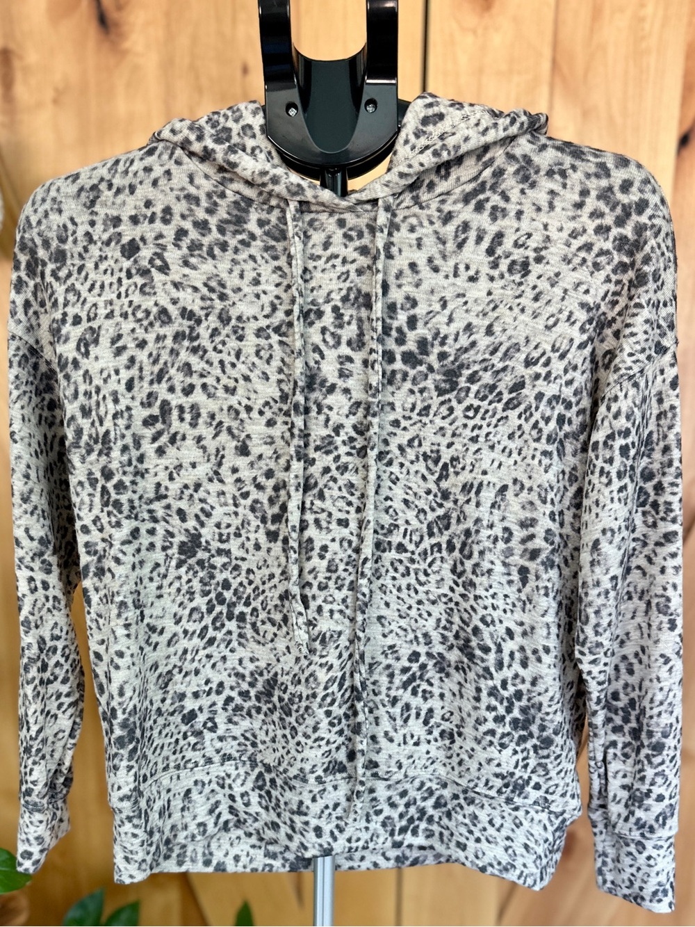 Sundry Leopard Print Drawstring Pullover Hoodie Sweatshirt Size 0